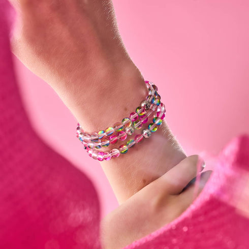 Bracelet en perles de verre Galaxy | Cosmos rose | Argent